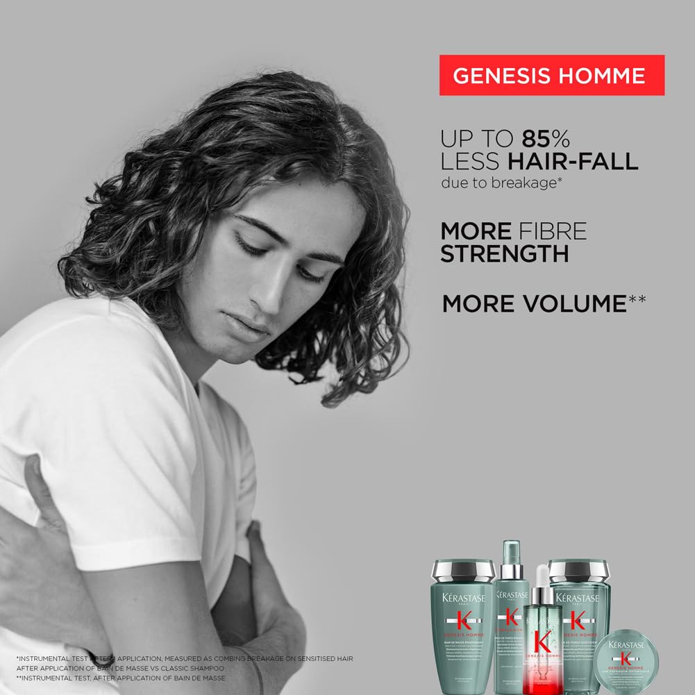Kérastase Genesis Homme, Anti-Hair Loss Routine for Men with Thinning Hair, Contains Thickening Shampoo, Boosting Hair Spray, Volumising Moulding Clay & Fortifying Serum, Quad Set