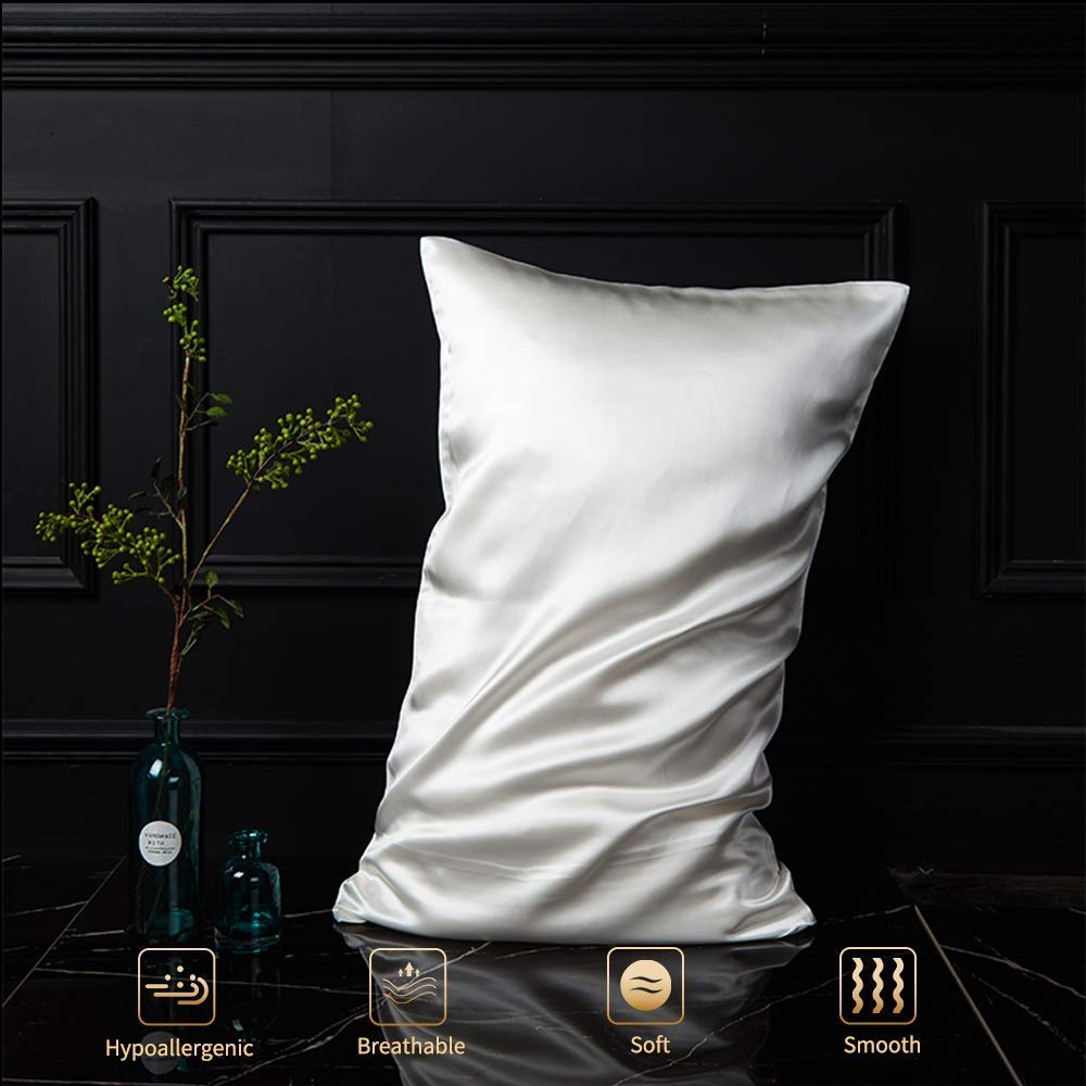 Natural Silk Federa, ipoallergenico, 22momme, 100% Seta, 600 Filati, con a Scomparsa Cerniera (White, 50x75cm)