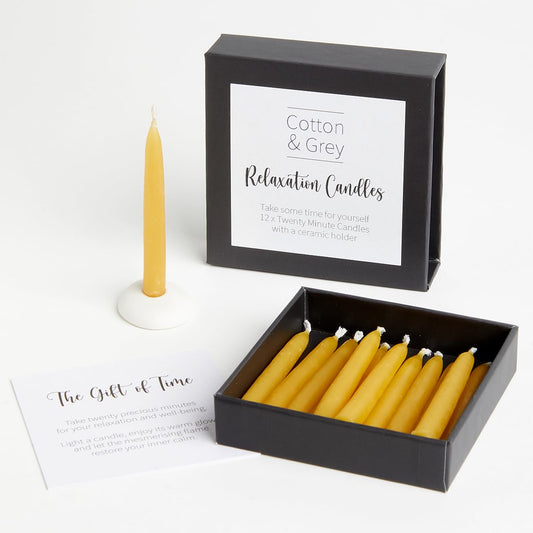 Relaxation Candles. 12 x Twenty Minute Candles with a Ceramic Holder for Relaxation, Meditation, Mindfulness and Well-Being