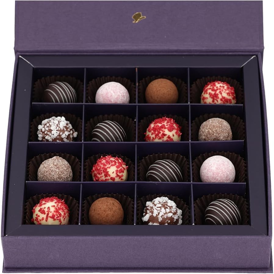 The Gourmet Selection, 16 Handmade Chocolate Truffles, Luxury Artisanal Gift Box by The Mayfair Chocolatier, Raspberry, Champagne, Prosecco, Milk Chocolate Gift for Birthday,Thank You,Anniversary 470g