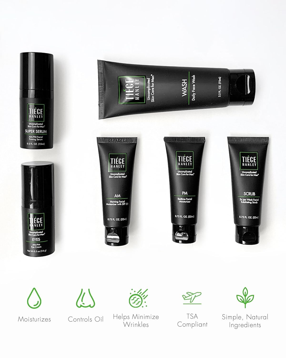 Tiege Hanley Men’s Skin Care System - Level 3 | Mens Anti Aging Routine Product Set: Face Wash, Serum, Day & Night Moisturizer, Exfoliating Scrub & Eye Cream | Tighten & Hydrate Your Best Looking Skin
