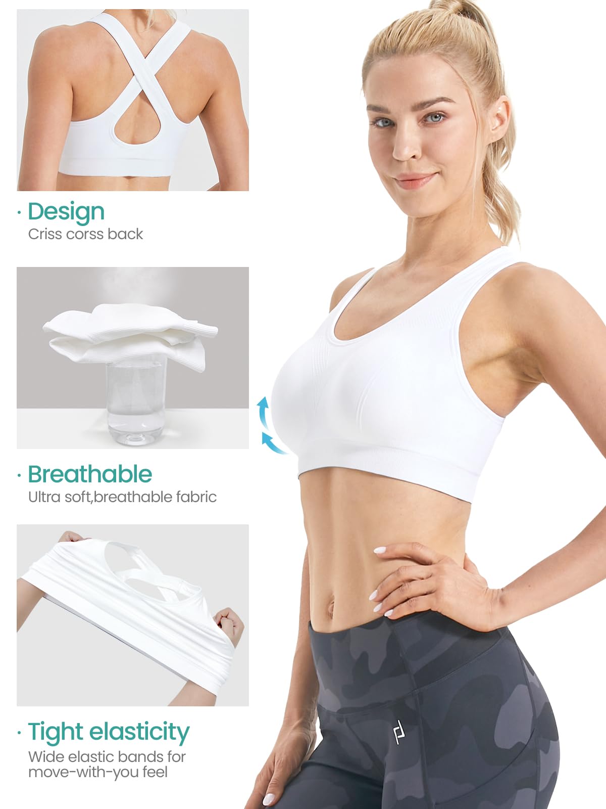 FITTIN Racerback Sports Bra for Women- Padded Seamless Activewear Bras for Yoga Gym Workout Fitness White