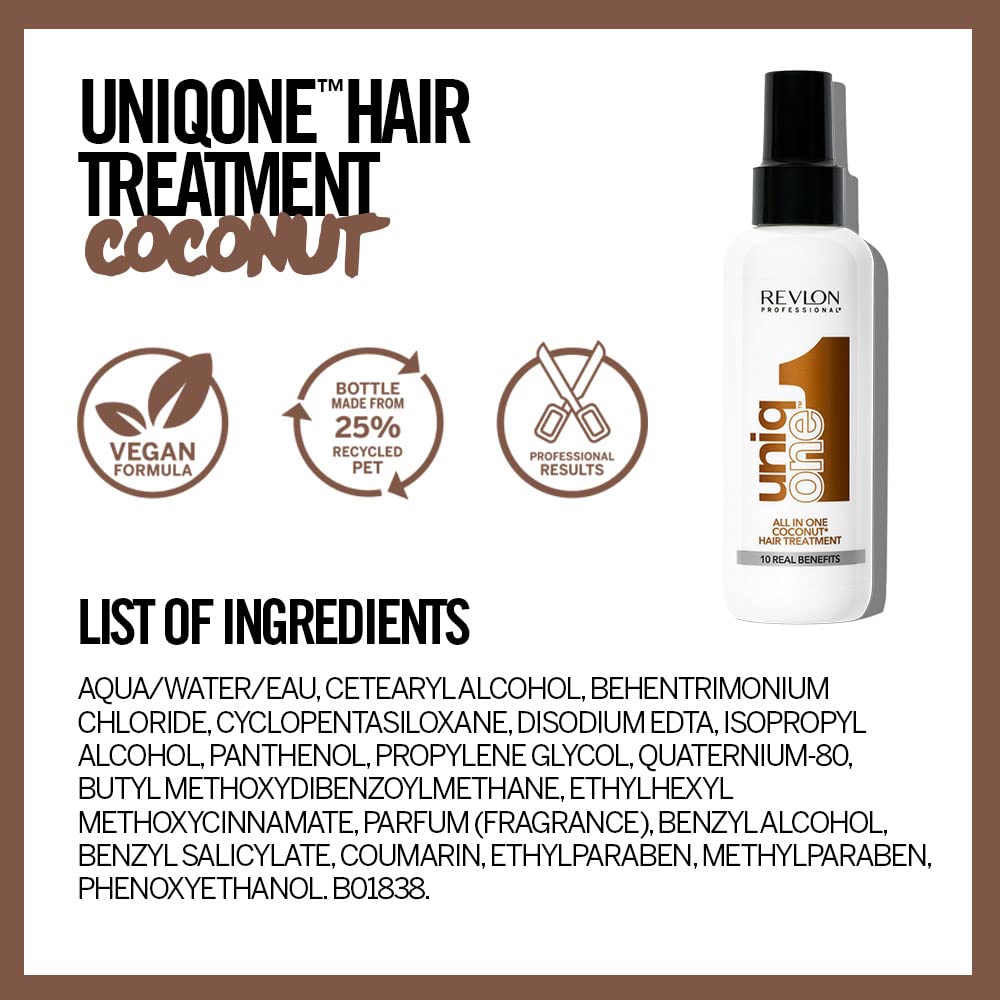 REVLON PROFESSIONAL UNIQONE COCO HAIR TREATMENT, Leave-In Hair Treatment, Hair Treatment, Coconut Fragrance – 150 ml