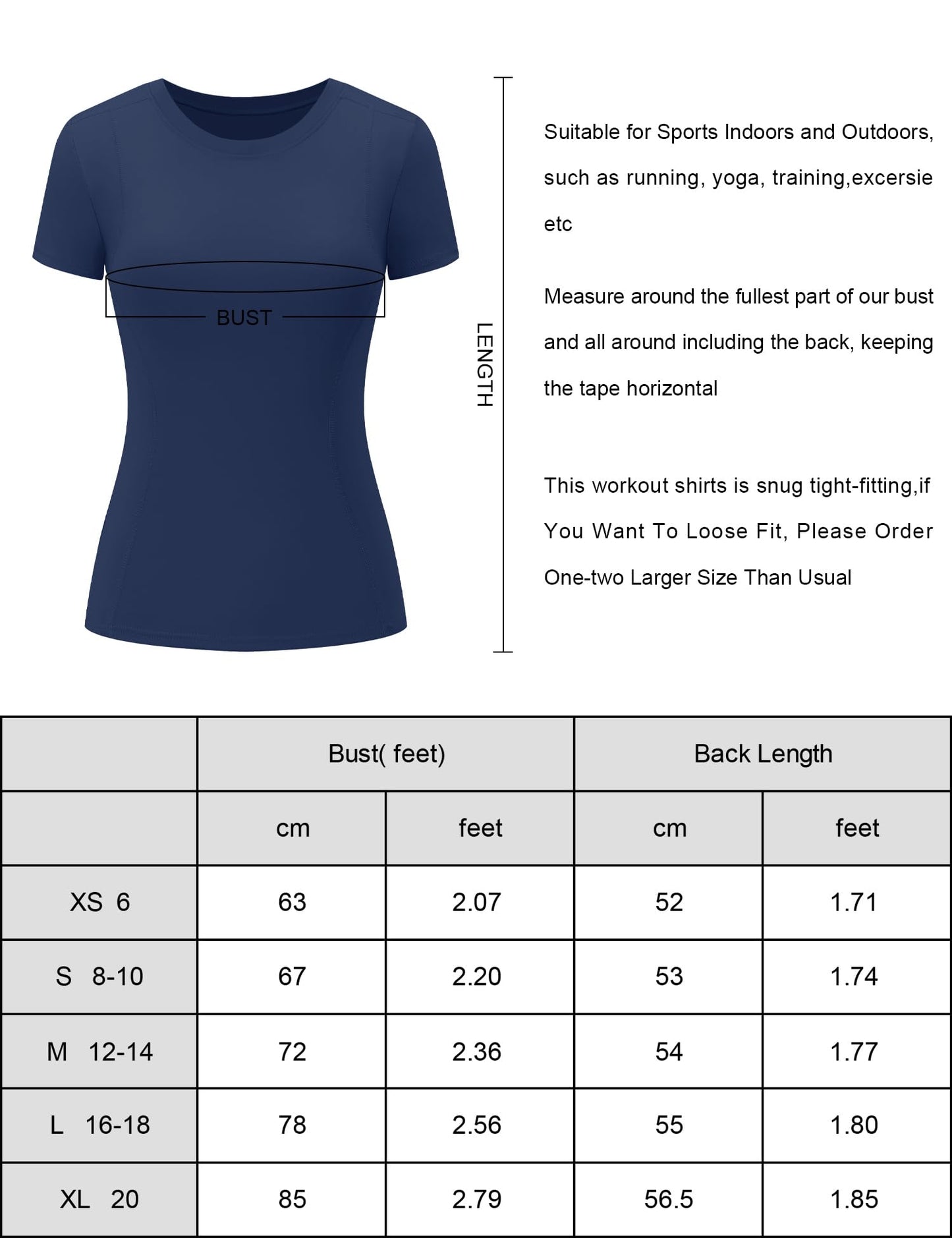 IECCP Ladies Short Sleeve Sport Tops Gym Running Fitness Sports Top Lightweight for Women Crew Neck Basic Summer Tee Shirts Dark Blue XS