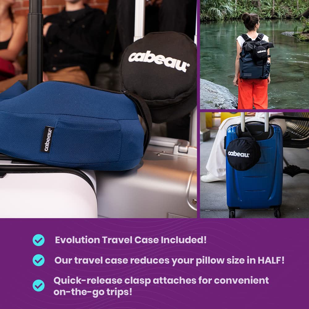 Cabeau Evolution S3 Travel Pillow - Airplane Seat Straps - Ensures Your Head Won't Fall Forward - Relax with Plush Memory Foam - Quick-Dry Fabric Keeps You Cool and Dry (Indigo).., Jet black, S3