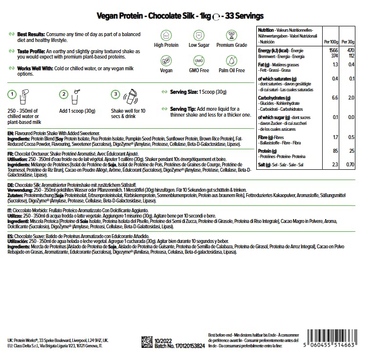 Protein Works Vegan Protein Chocolate Silk 1 kg | TRYTLION