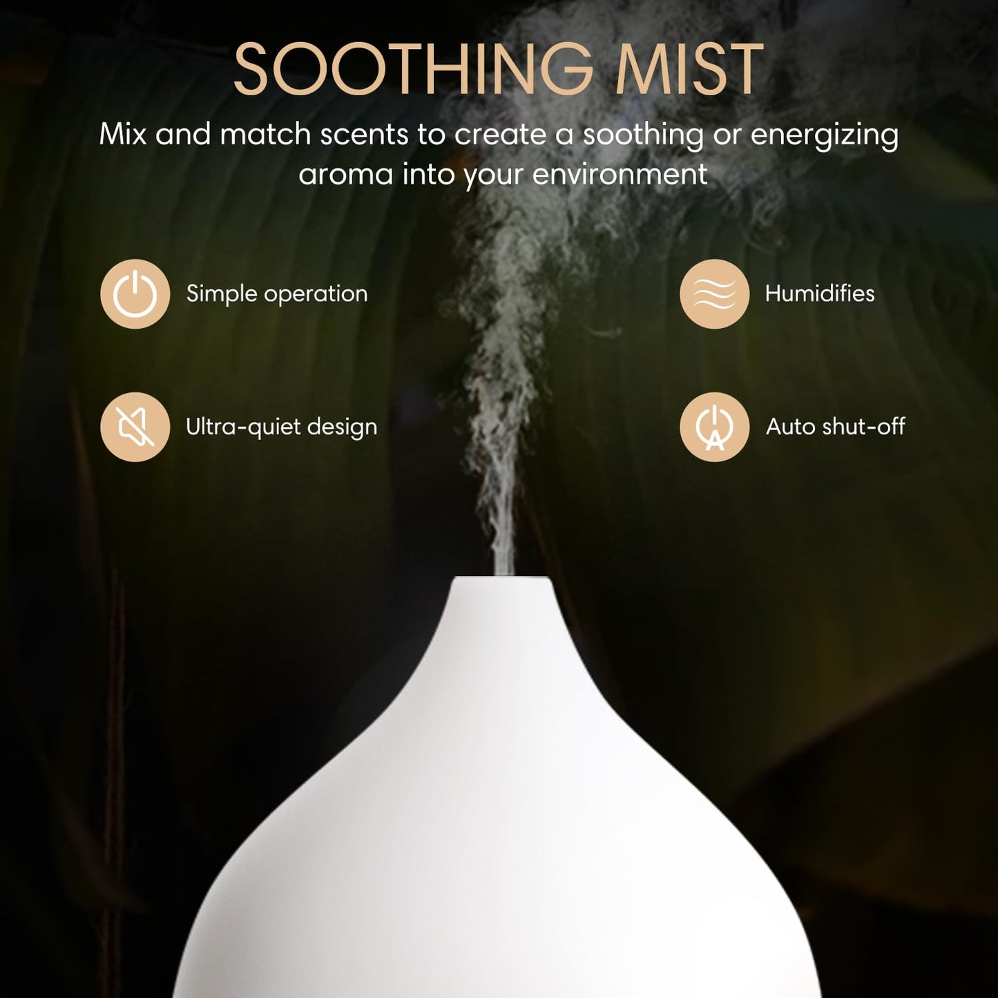 SALKING Essential Oil Diffuser, 100ml Small Aromatherapy Ultrasonic Cool Mist Humidifier with Warm White Lights, Auto Shut-Off Function, for Office Home