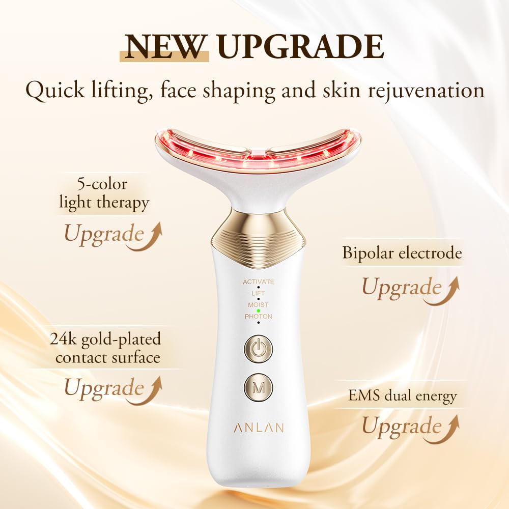 24K Gold Face Massager Lifting Device,ANLAN Face Sculpting Device with 5 Light Therapy,Facial Massager Electric Anti Aging 4 Modes 42±3°C for Neck, Jaw, Cheek,EMS Lymphatic Drainage Massager Face