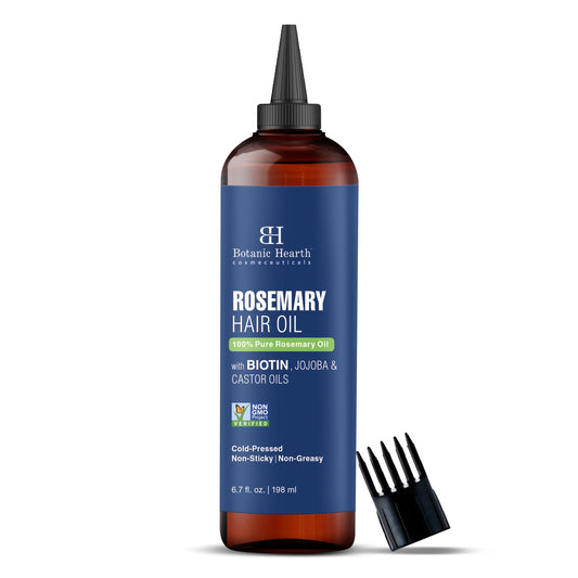 Botanic Hearth 100% Pure Rosemary Oil For Hair Growth Infused With Biotin | Hair Strenghtening Treatment | Nourishing & Volumizing | With Jojoba Oil & Castor Oil | Non GMO Verified | 6.7 fl oz