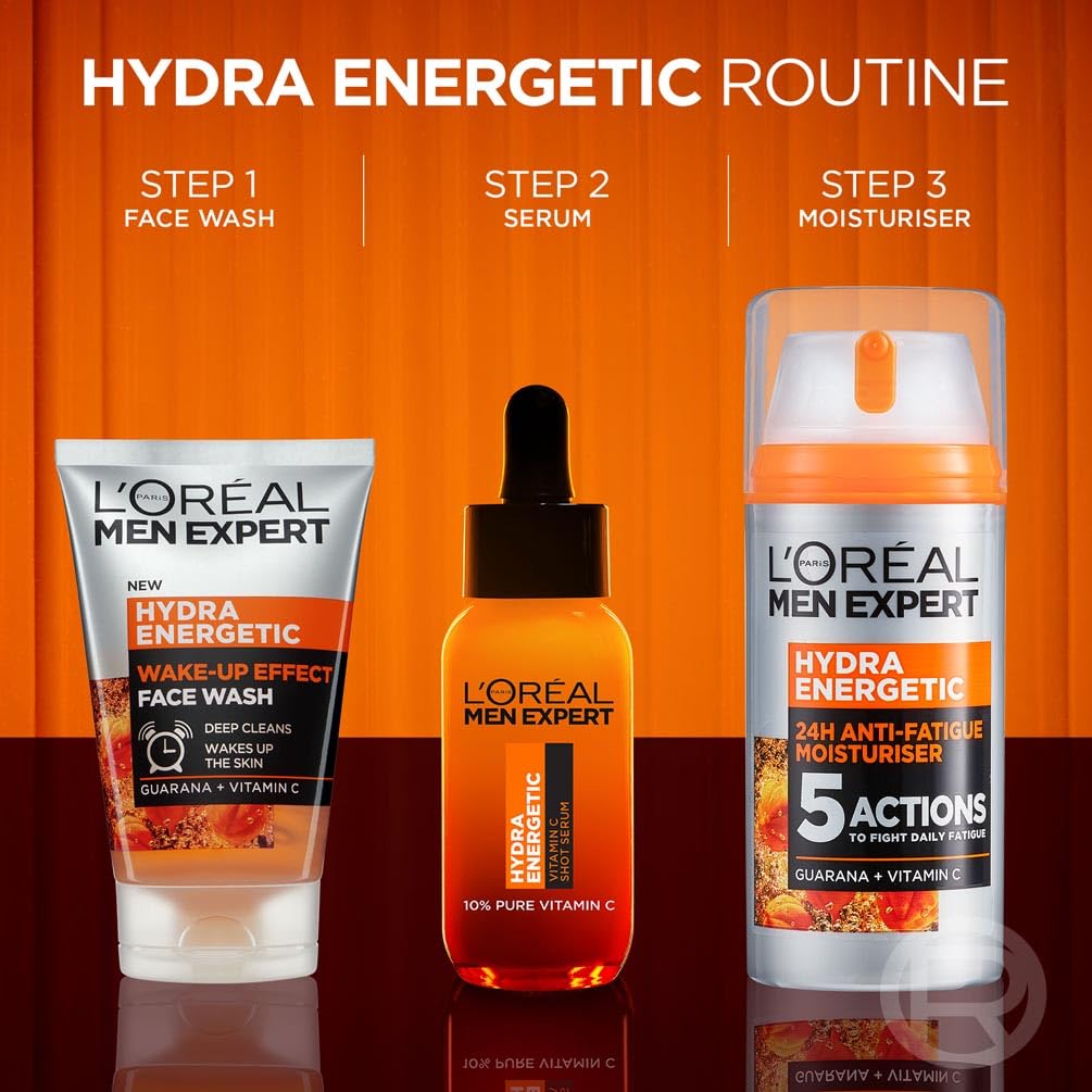 L'Oreal Men Expert Anti-Fatigue Moisturiser, Hydra Energetic Men's Moisturiser With Vitamin C*, Helps Fight Of Appearance of Dark Circles And Intensively Hydrates Skin, [100ml]