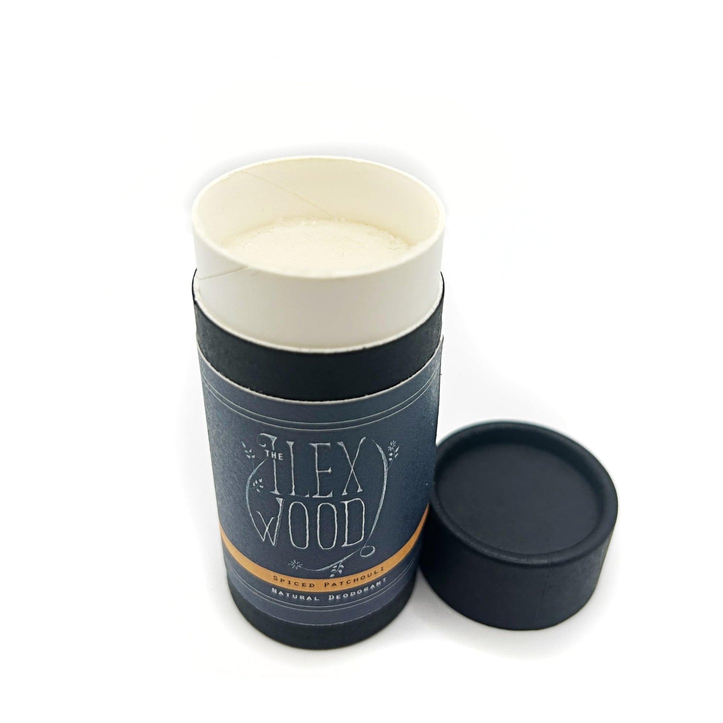 The Ilex Wood - Spiced Patchouli Woody Natural Deodorant - 70ml. Natural Deo in Eco Friendly Cardboard Tube, Vegan, no Plastic, no Alcohol, no Toxins, no Aluminium Salts & Cruelty Free for Women & Men