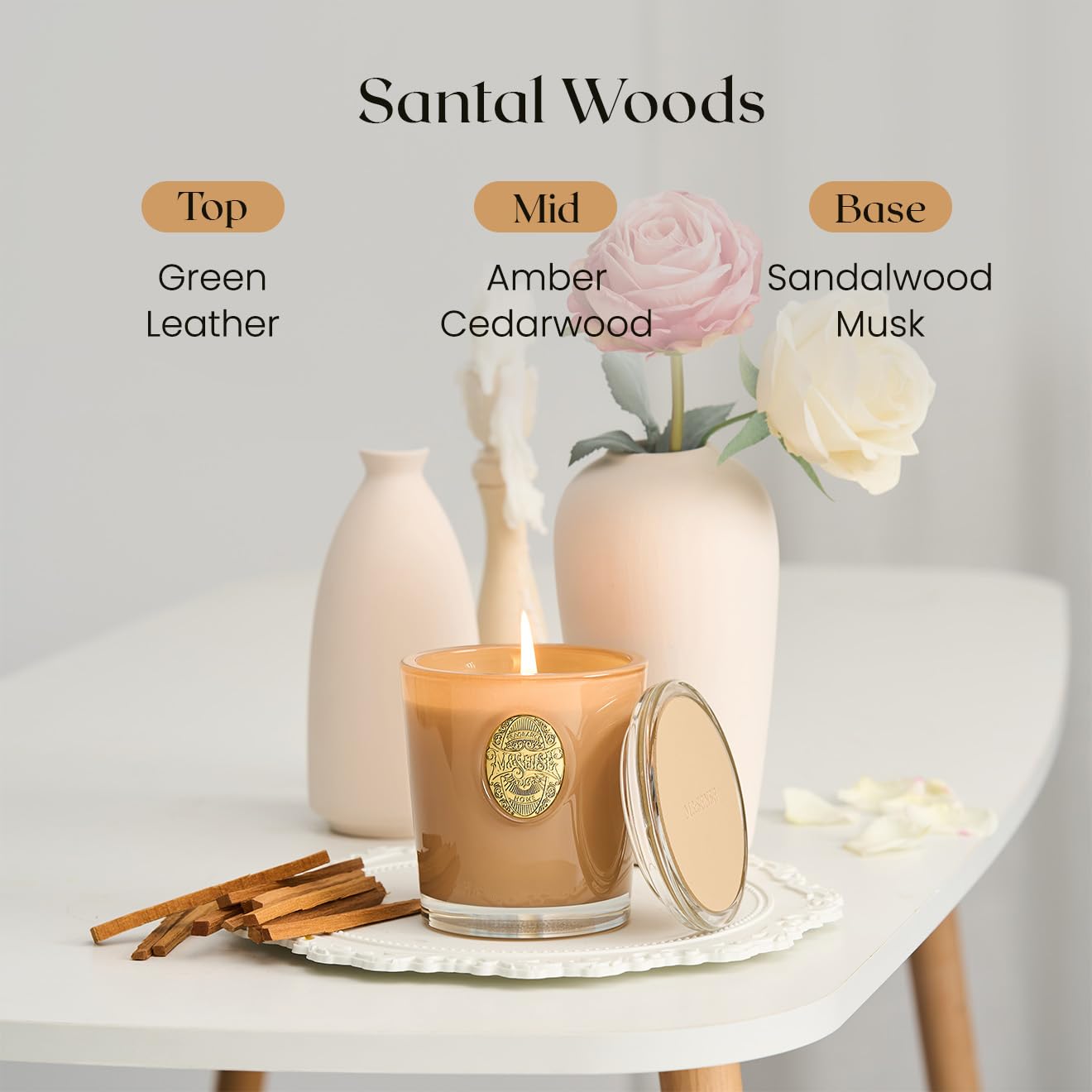 M&SENSE 290g Soy Scented Candles Sandal Woods - 55 Hours Long Burning, Natural Non-Toxic Glass Jar Candle, Aromatherapy for Relaxing, Luxury Birthday/Mother's Day Gifts for Women