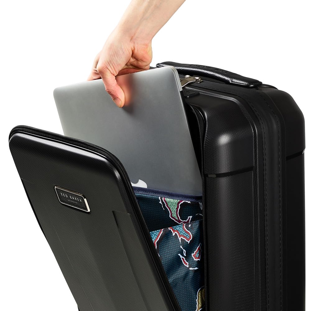Ted Baker Flying Colours Small Trolley Spinner Suitcase with Front Pocket and USB Smart Feature, Black