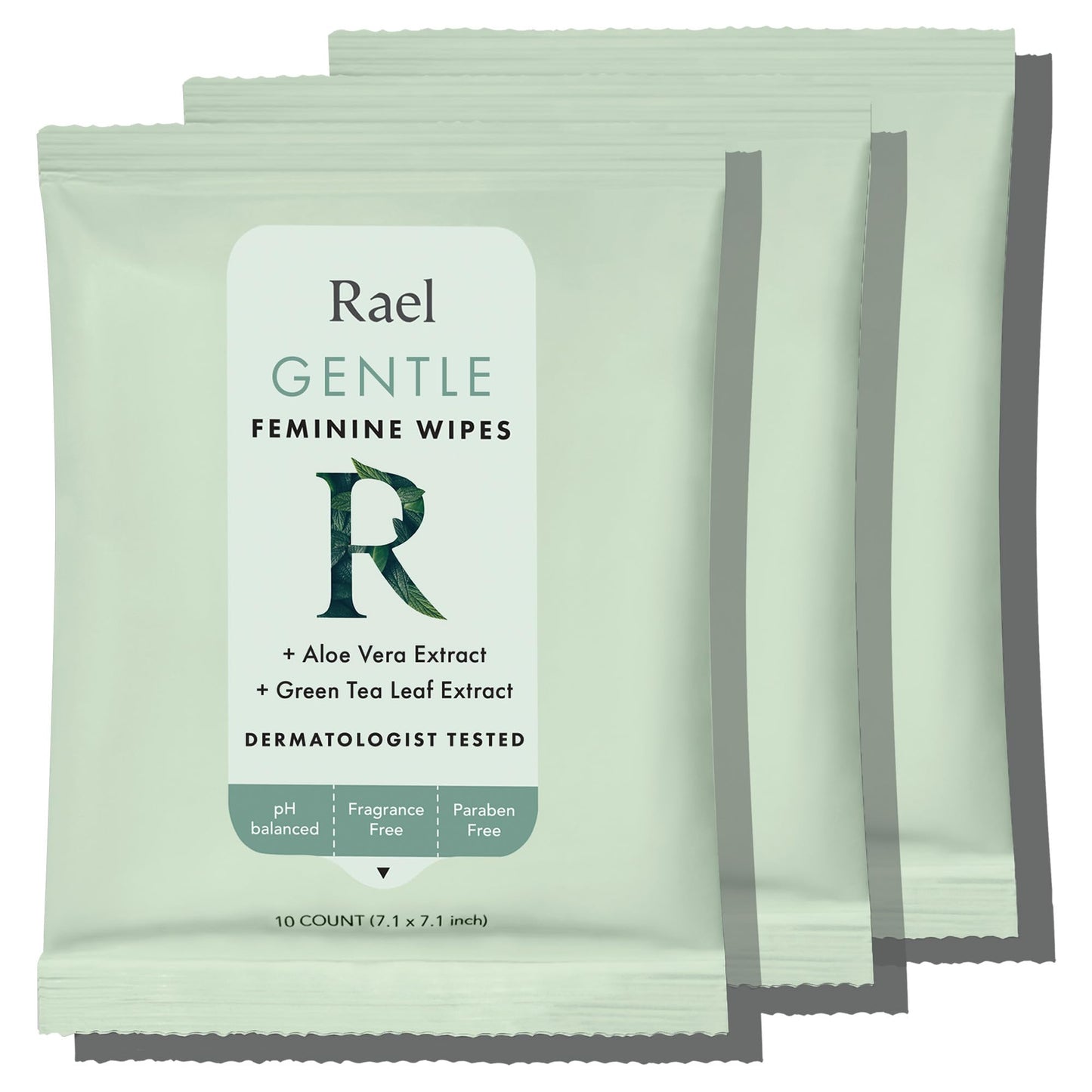 Rael Flushable Feminine Intimate Wipes - pH-Balanced, Unscented, Aloe Vera Extract, Safe for Sensitive Skin, Vegan & Cruelty Free, Travel Size (10 Count, Pack of 3)