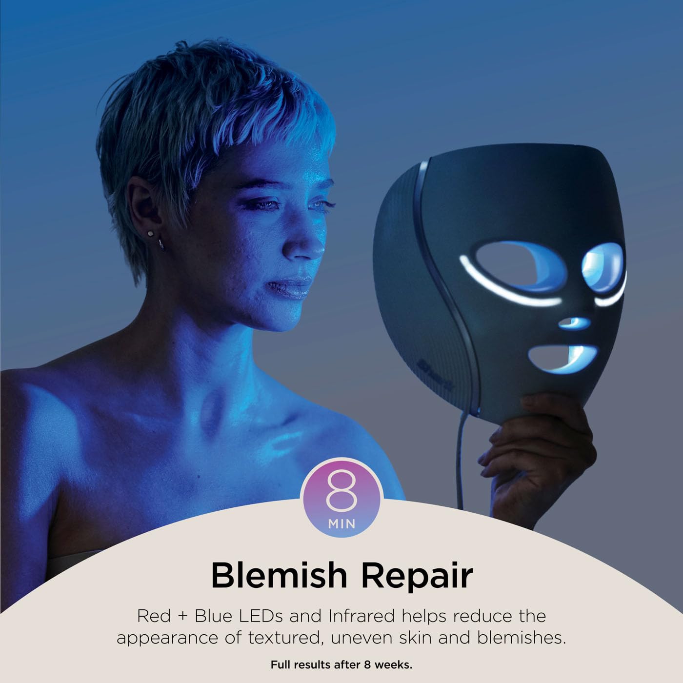 Shark CryoGlow LED Face Mask with Under-Eye Cooling, Anti-Ageing & Blemish Repair, Red & Blue LED, Infrared Light Therapy, USB-C, Remote Control, Storage Bag, Adjustable Straps, Blue Frost FW312UK