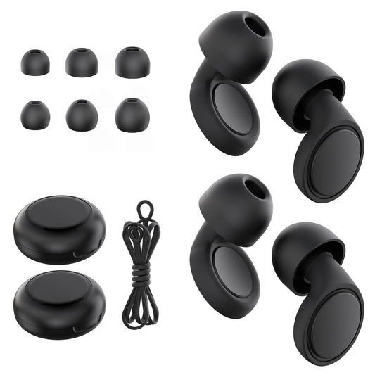 Jayine Ear Plugs for Sleep 2 Pairs, Reusable Noise Cancelling Earplugs Hearing Protection 25dB, Removable Soft Silicone Earplugs for Concerts, Focus, Noise Sensitivity, 16 Ear Tips in S/M/L - Black