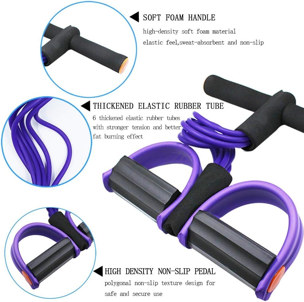 Multifunction Resistance Training 6 Tube Pedal Resistance Band Sit-up Pull Rope Fitness Pedal Exerciser Tension Rope Sport Trainer Equipment for Legs Fitness Arm Slimming Training