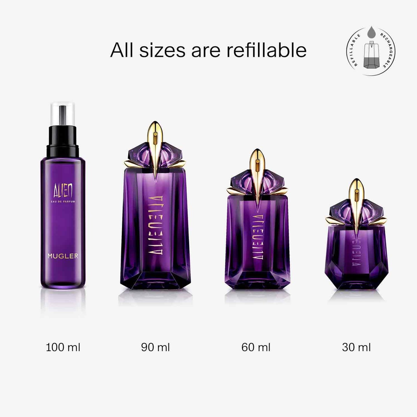 Mugler Alien Eau de Parfum, Refillable, Floral Woody Women's Fragrance, 60ml