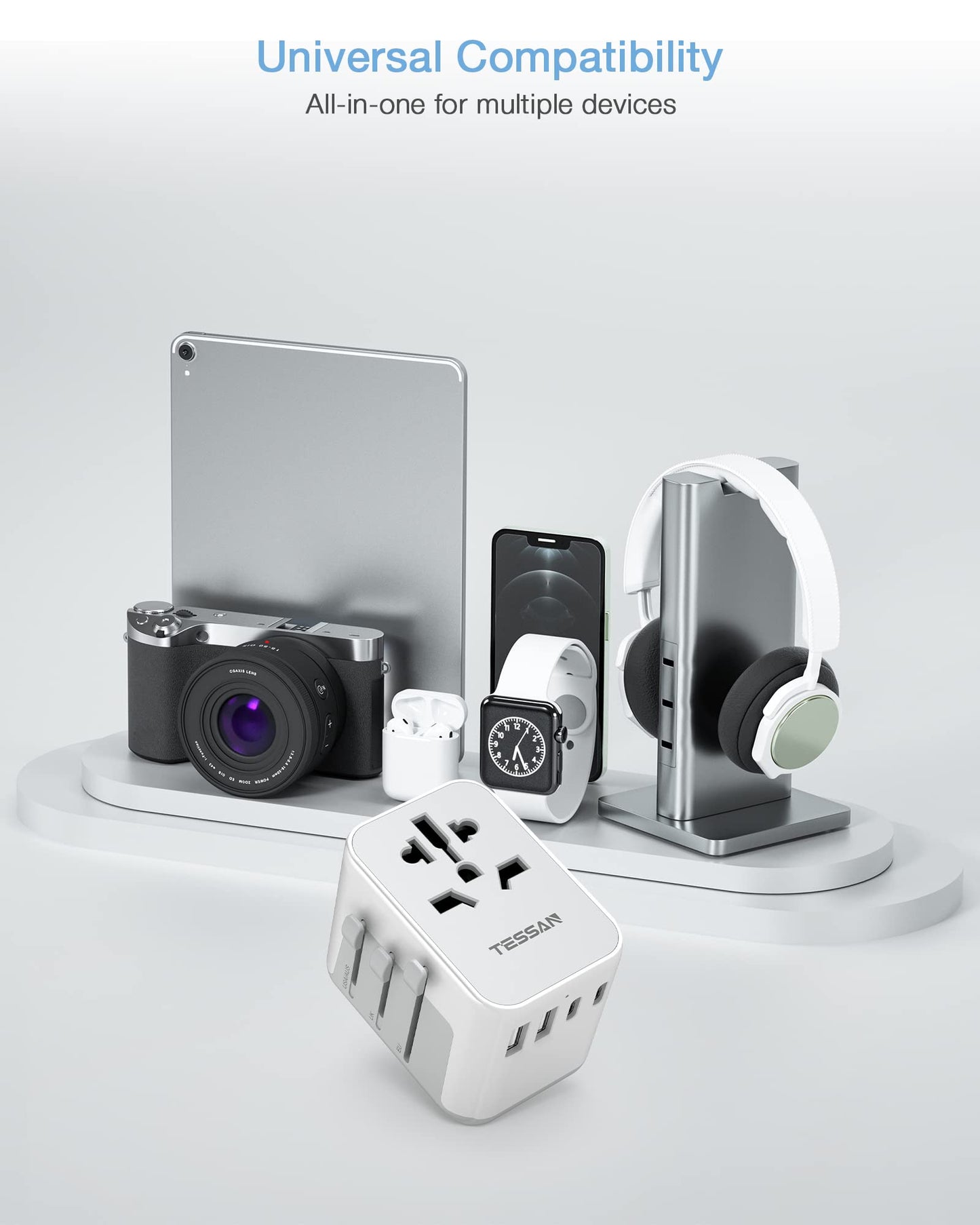 TESSAN Universal Travel Adapter Worldwide with 2 USB C and 2 USB A Ports, Universal Plug Adaptor UK to World, International Travel Adapter for Multi Countries EU, USA, UK, Australia, Thailand etc.
