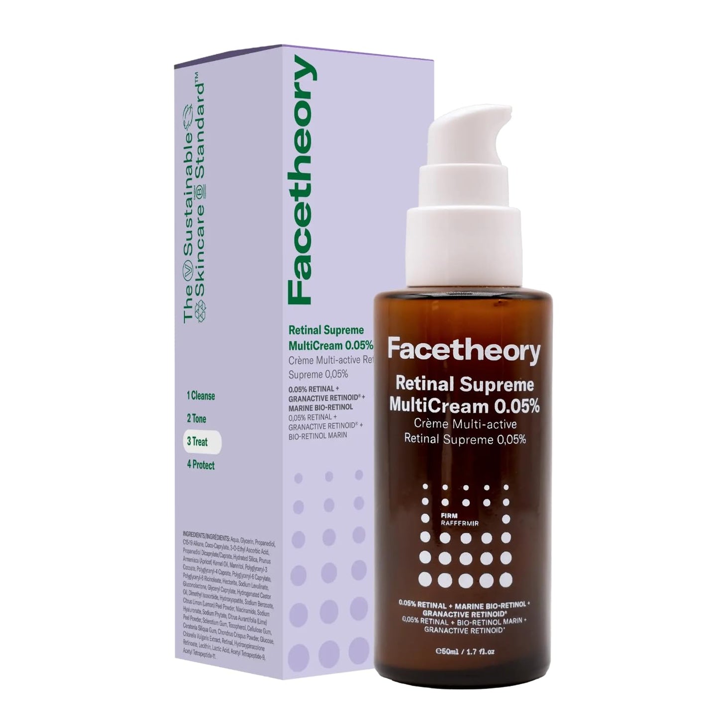 All-in-One Anti Aging Serum & Moisturizer - Facetheory Retinal Supreme MultiCream 0.05% (Unscented) - Brightening, Firming & Plumping Overnight Treatment - Vegan & Cruelty Free (50ml)