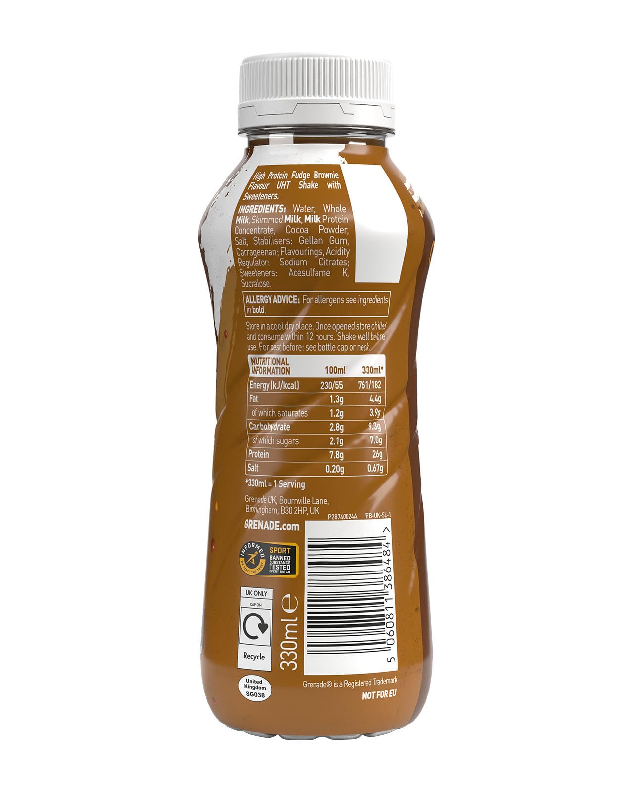 Grenade High Protein Shake Fudge Brownie 8×330ml | TRYTLION