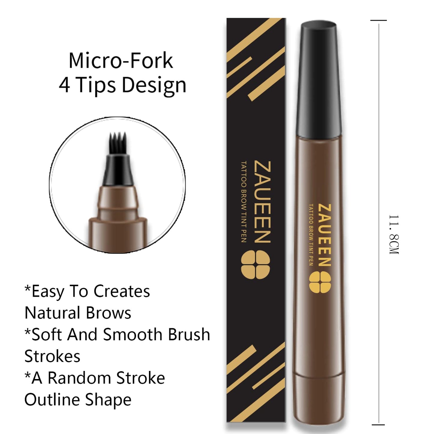 Tattoo Eyebrow Pen with Fork Tip, Microblading Brow Pencil, Waterproof, Long Lasting, Natural Looking, Stays on All Day (Brunette)