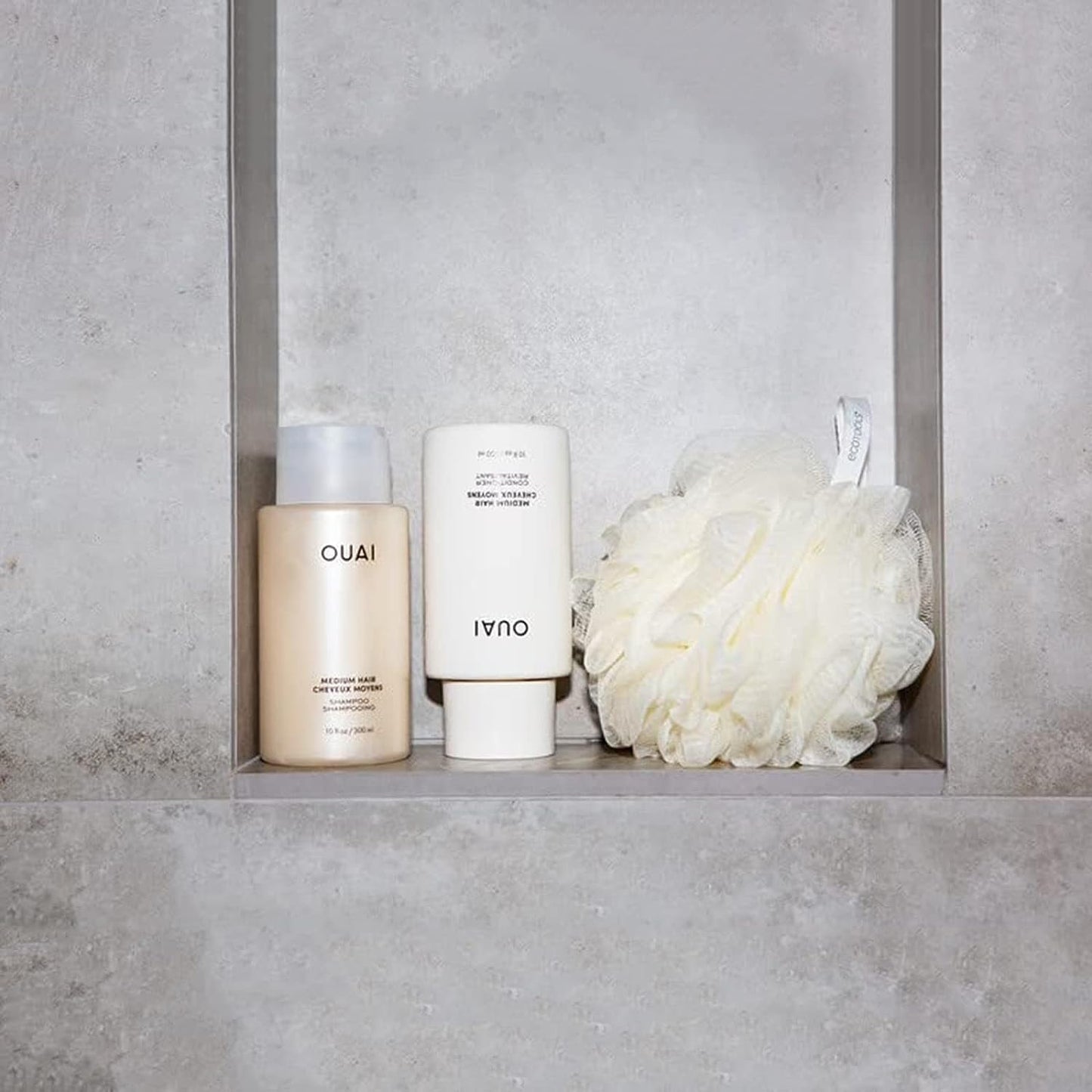 OUAI Medium Shampoo + Conditioner Set - Nourishes with Babassu and Coconut Oils, Strengthens with Keratin & Adds Shine with Kumquat Extract - Free of Parabens, Sulfates & Phthalates - 300 ml Each