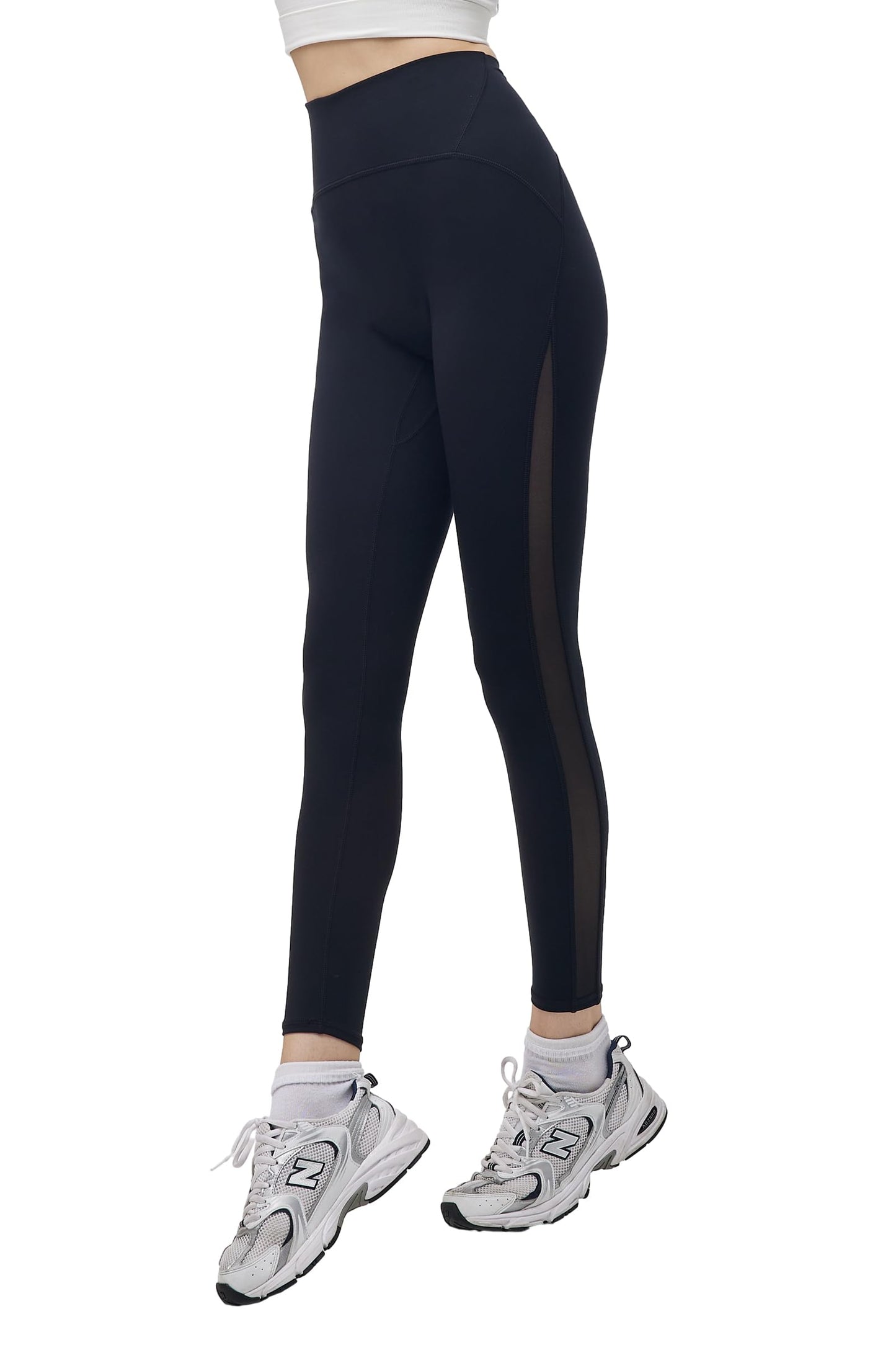 SUHK ASANA Women’s Hight Waist Workout Leggings No Front Rise Seam Sports Fitness Mesh Yoga Leggings Black