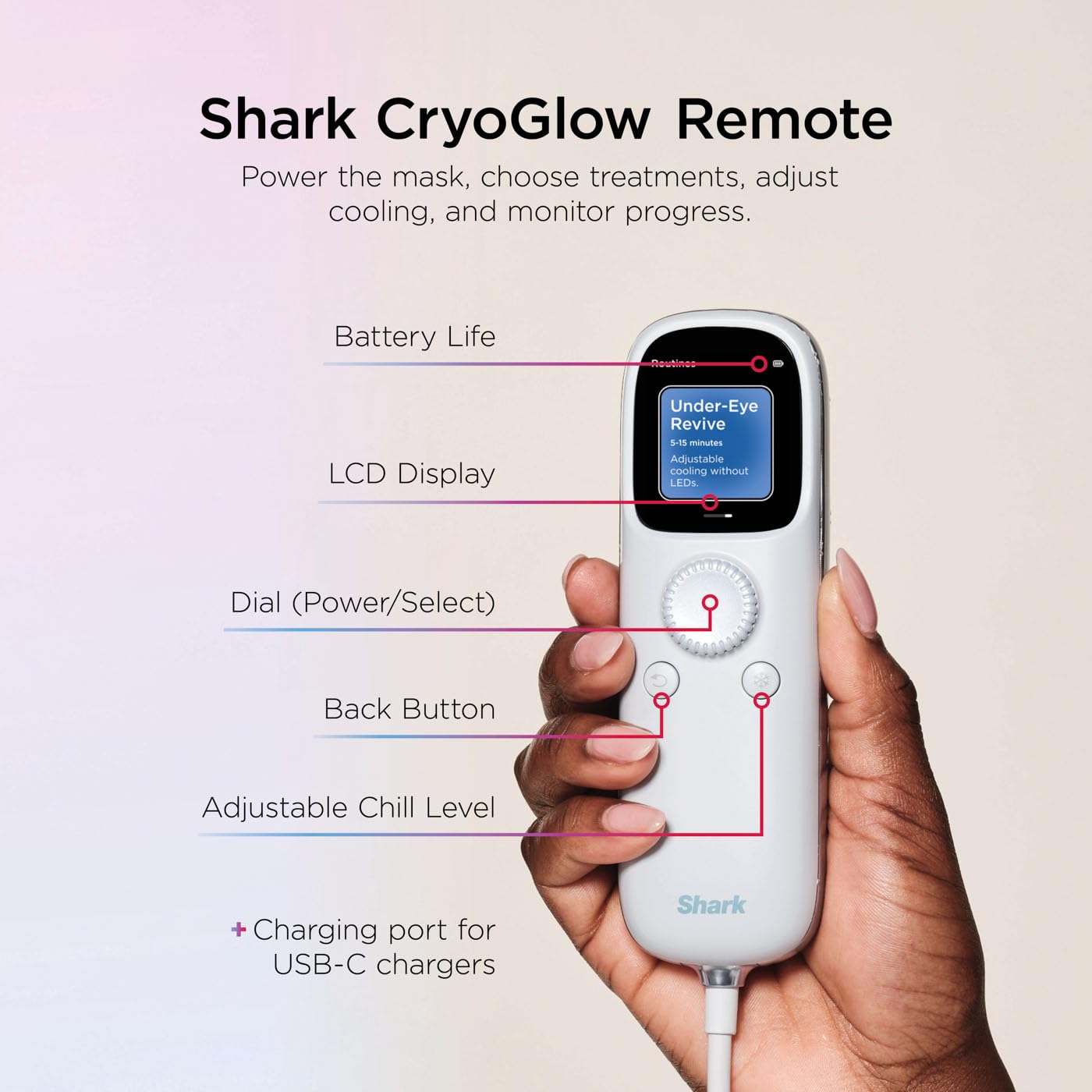Shark CryoGlow LED Face Mask with Under-Eye Cooling, Anti-Ageing & Blemish Repair, Red & Blue LED, Infrared Light Therapy, USB-C, Remote Control, Storage Bag, Adjustable Straps, Blue Frost FW312UK