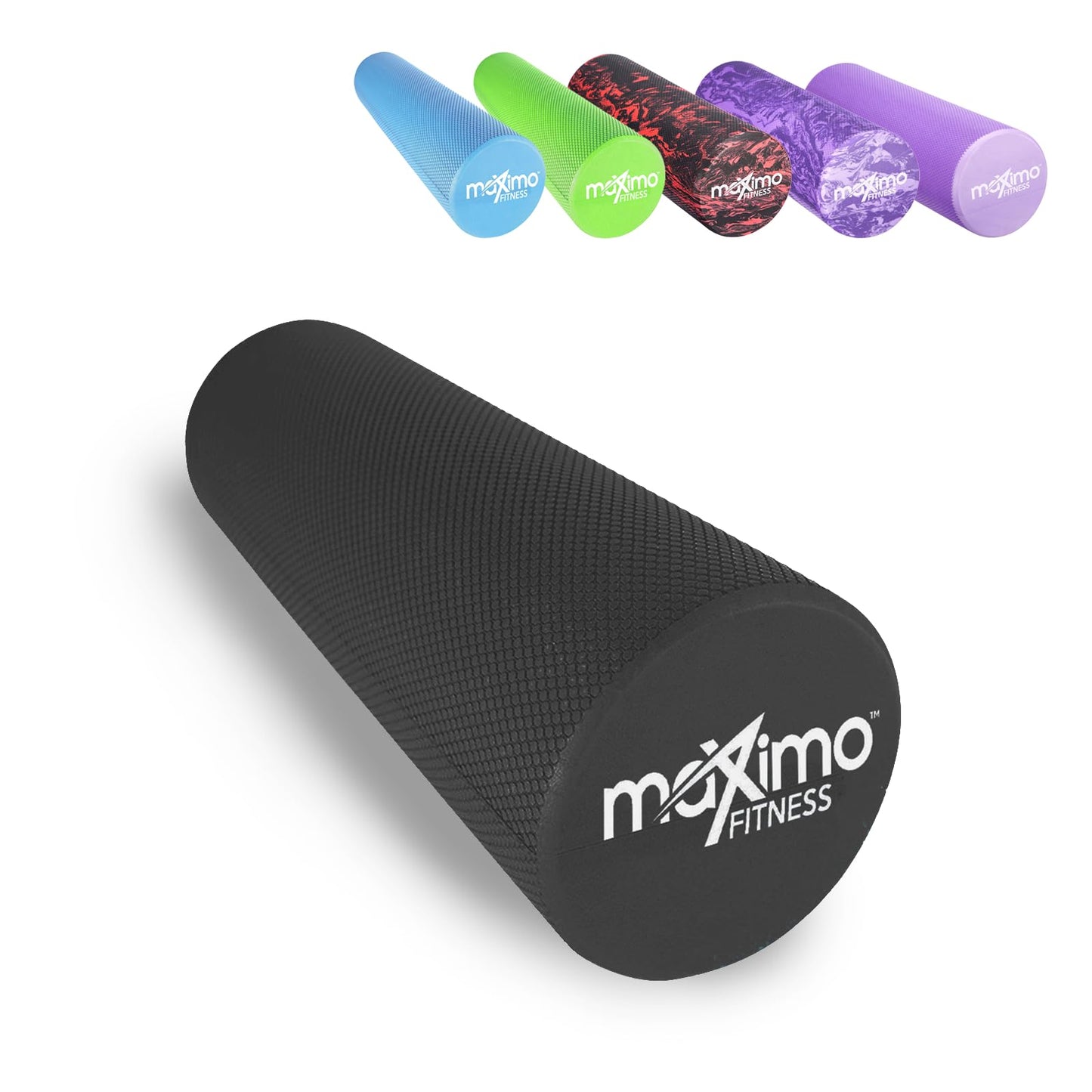 Maximo Fitness Fascia Roller for Spine and Back, Legs, Arms - Medium Hard Massage Roller for Yoga, Pilates, Regeneration After Sports (Black, 15 cm x 45 cm)