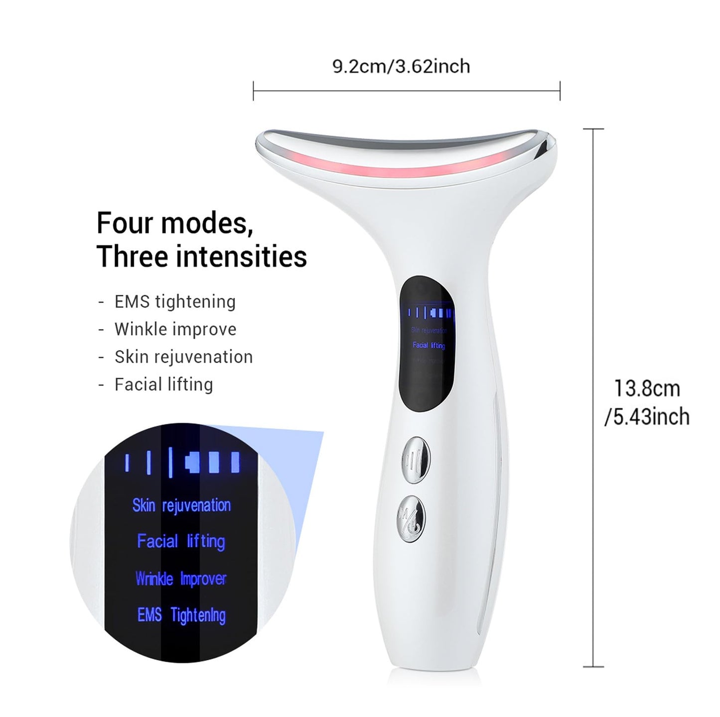 2025 New Face Massager Facial Lifting Device: Electric Neck Lift Machine 45°C ±5°C Heat EMS Microcurrent 4 Massage Modes Toning Devices Wand Anti-Wrinkle - Anti -Aging Face Sculpting Device，White