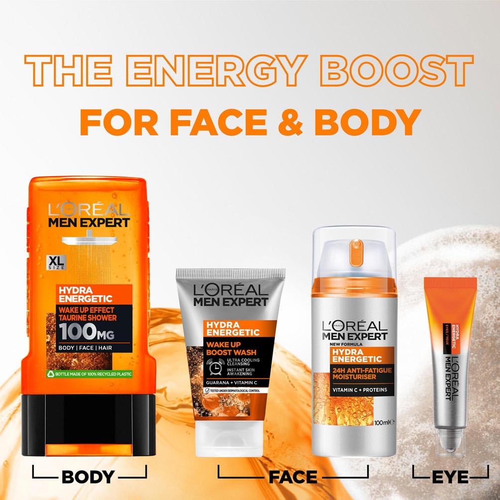 L'Oreal Men Expert Anti-Fatigue Moisturiser, Hydra Energetic Men's Moisturiser With Vitamin C*, Helps Fight Of Appearance of Dark Circles And Intensively Hydrates Skin, [100ml]