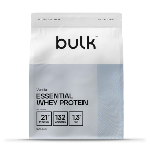 Bulk Essential Whey Protein Powder, Whey, Vanilla Flavour, 1kg, 28 Servings, Smooth and Creamy, Great for Shakes, Smoothies and Baking, Packaging May Vary