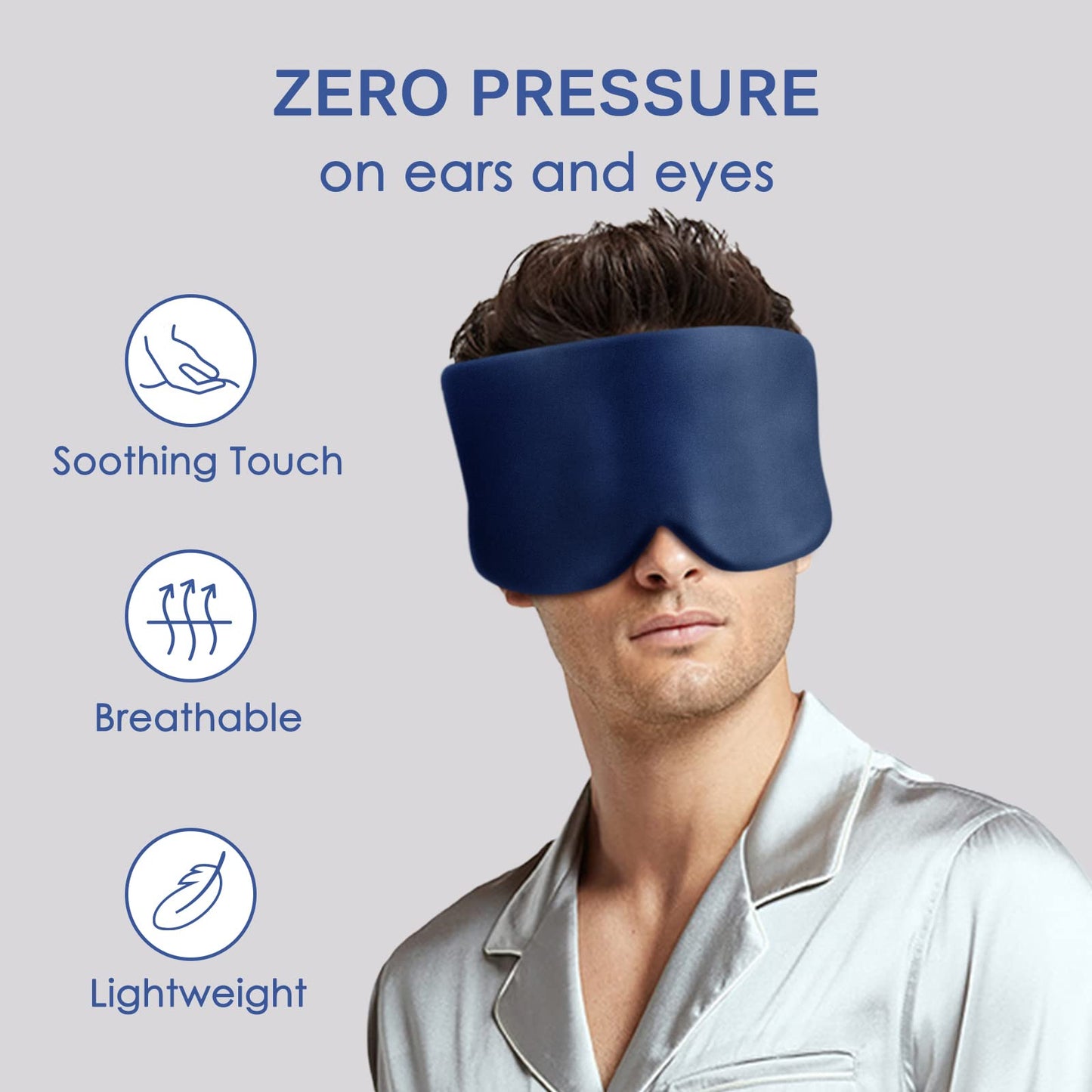 OLESILK Sleep Mask, 100% Natural Mulberry Silk Eye Mask for Women and Men with Adjustable Strap, Large in Size, Blindfold for All Night Sleep, Navy