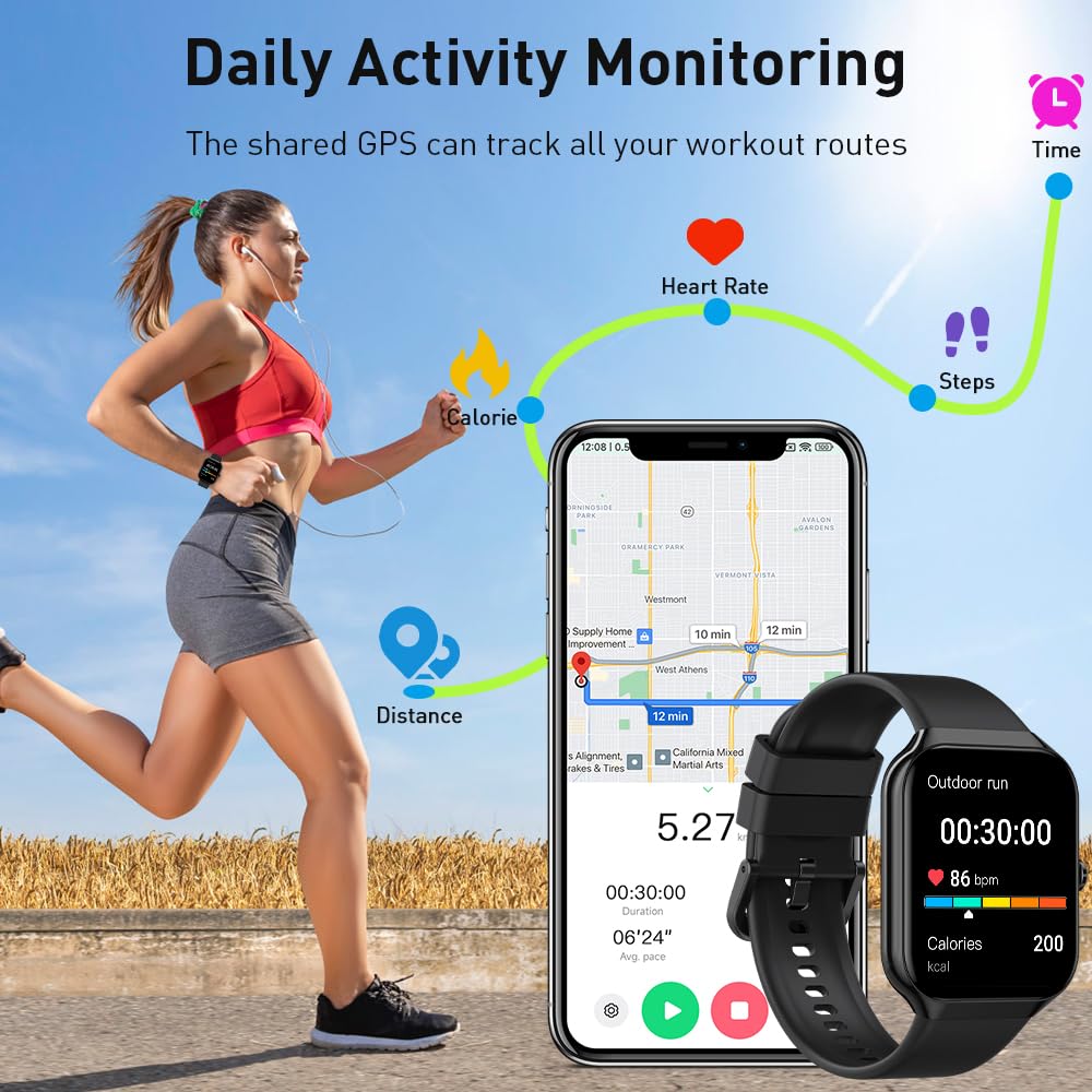 Smart Watch for Men Women Answer/Make Calls, 1.96" HD Smartwatch, Fitness Watch with Heart Rate/Sleep Monitor/Pedometer, 110+ Sports Activity Trackers, IP68 Waterproof Fitness Tracker for iOS Android