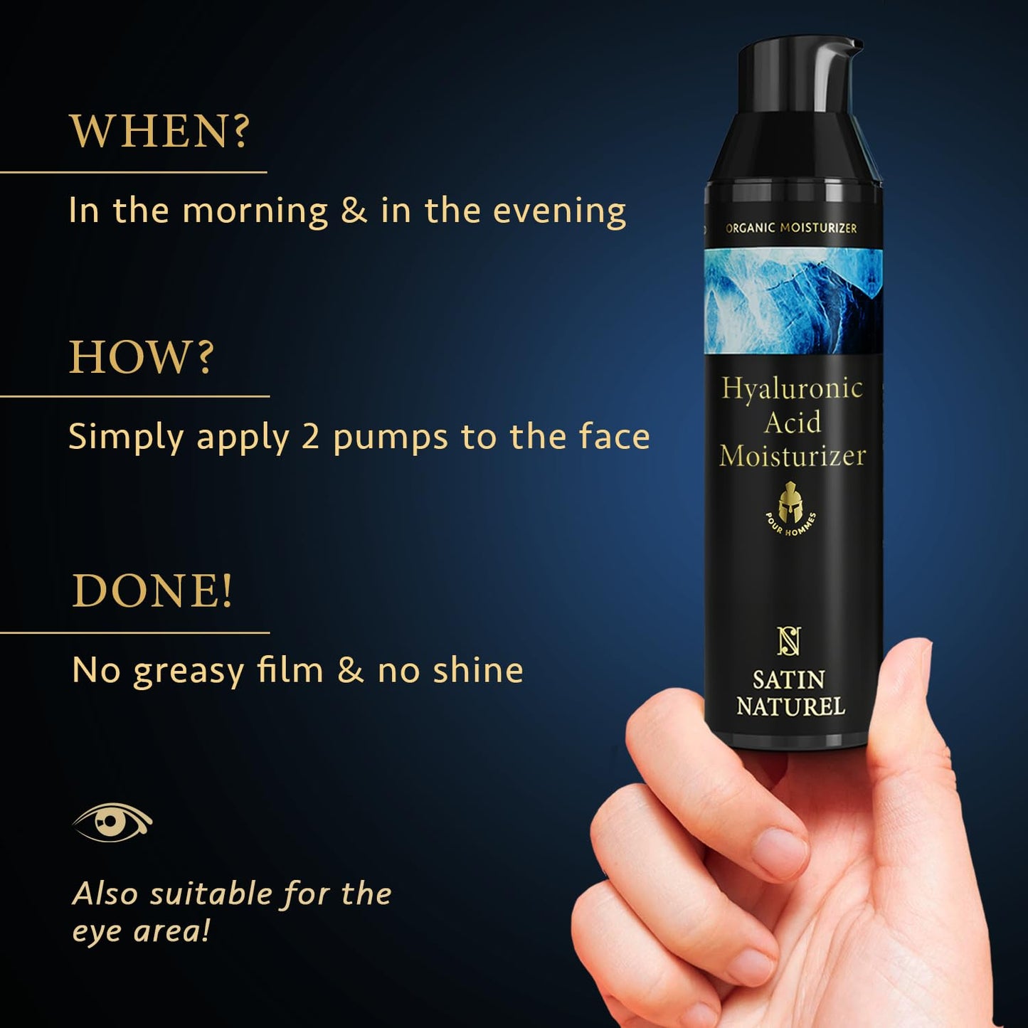 Satin Naturel Hyaluronic Acid Face Moisturiser for Men 75ml - Organic Mens Skincare & Anti Aging face Cream with Aloe Vera - Day & Night Cream - Mens Moisturiser Face for a Daily Efficient Skincare