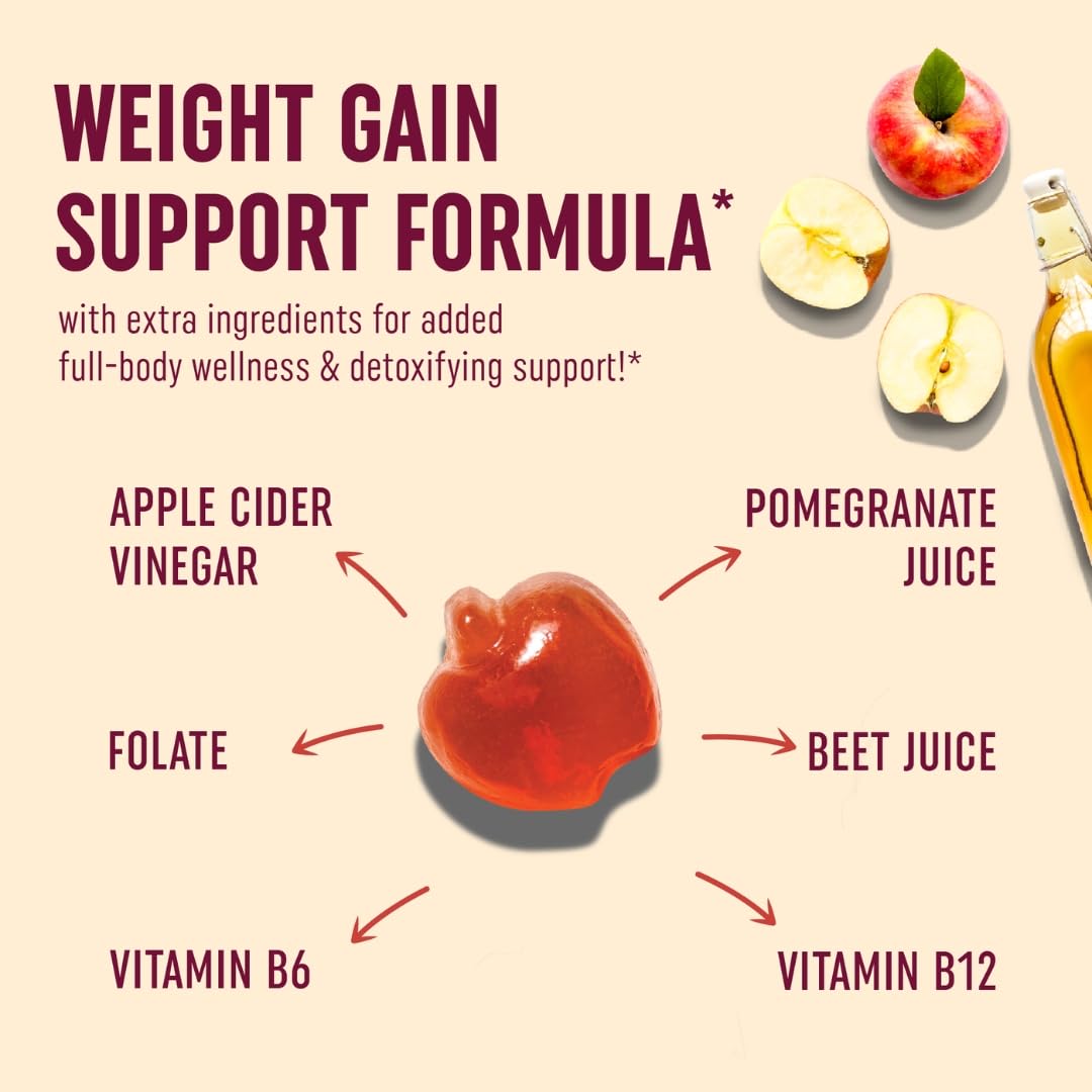 Vegan Apple Cider Vinegar Gummy 1000mg with The Mother | Weight Management, Metabolism, Energy & Digestion Support with Vitamin B6 & B12 | Thermogenic ACV Gummies | 60 Apple Cider Vinegar Gummies