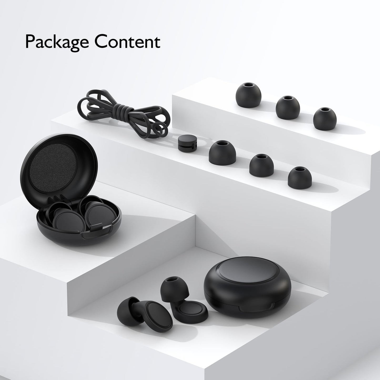 Jayine Ear Plugs for Sleep 2 Pairs, Reusable Noise Cancelling Earplugs Hearing Protection 25dB, Removable Soft Silicone Earplugs for Concerts, Focus, Noise Sensitivity, 16 Ear Tips in S/M/L - Black