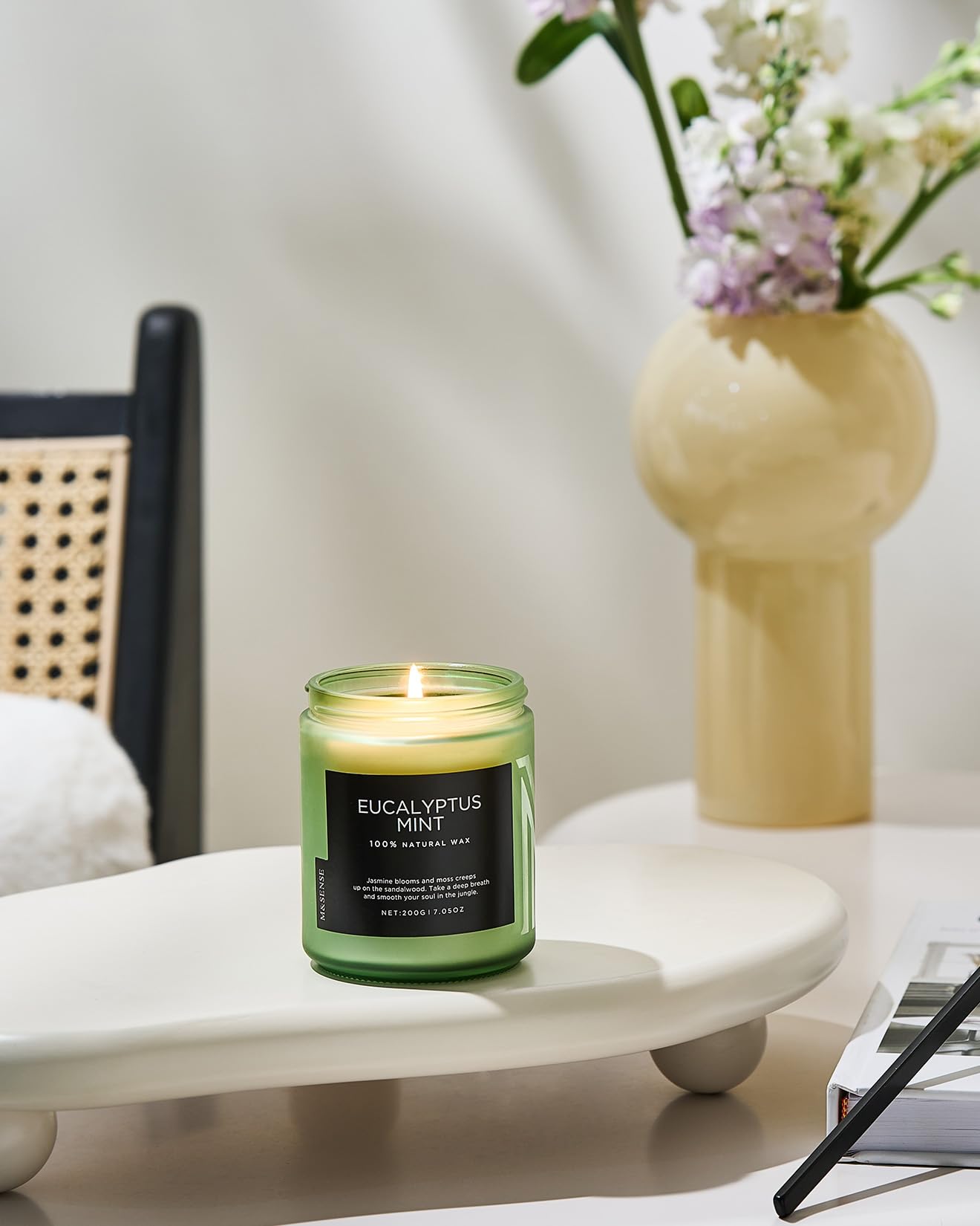 M&SENSE Eucalyptus Mint Soy Scented Candles Gifts for Men Strong Non Toxic 200g 50H Highly Scented Candles Gifts for Women Organic Small Jar Peppermint Woody Candle for Spa Nights Relaxation