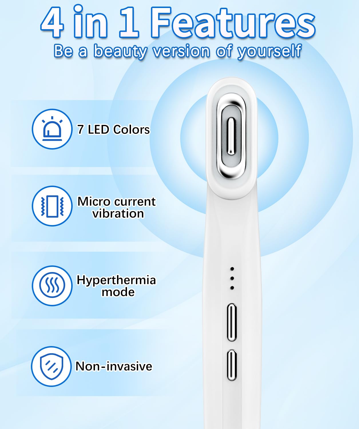 Red Light Therapy Wand for Eyes and Face 4-in-1 Facial Wand 7 Colors High Frequency Wand Eye Massager, EMS Microcurrent Face Lift Device Improves Skin Firmness Suitable for Home Skin Care