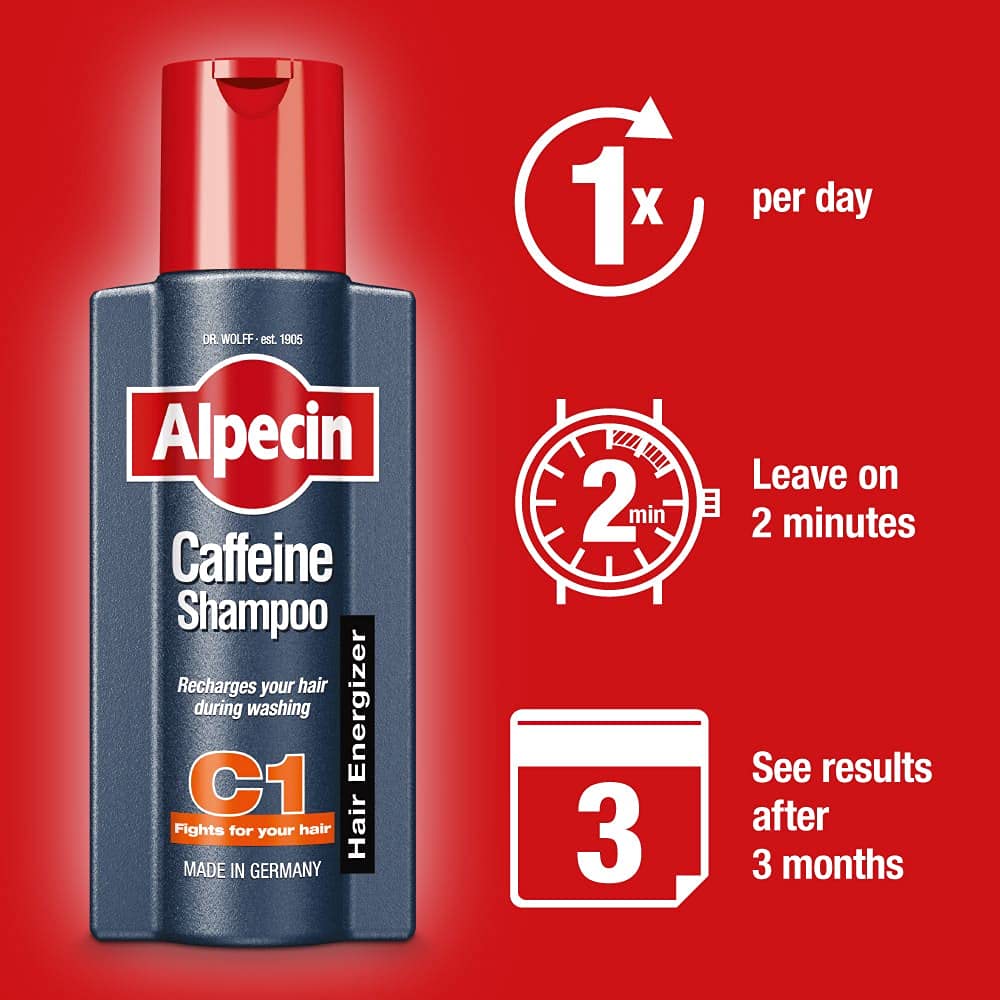 Alpecin Caffeine Shampoo C1 2x 375ml | Shampoo for Stronger and Thicker Hair | Natural Hair Growth Shampoo for Men | Made in Germany