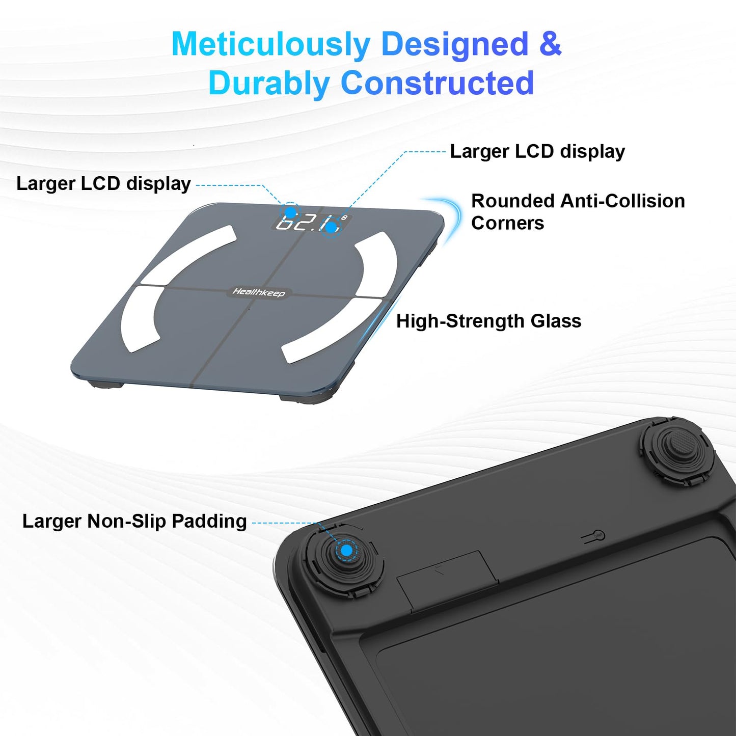 Healthkeep Scales for Body Weight with App 13 Body Composition Metrics, Smart Digital Bathroom Scales Bluetooth Weighing Scale Compatible with iOS Android, Max 400lb/180kg, Blue