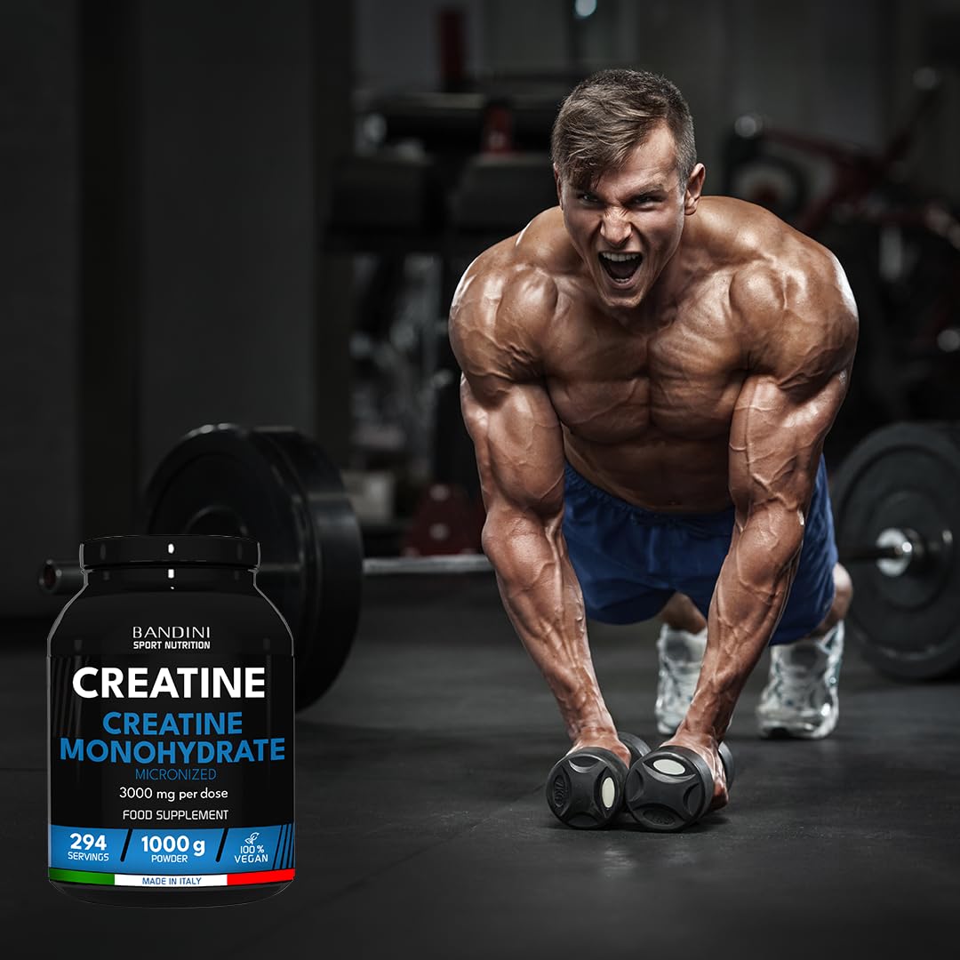 Bandini® Creatine Monohydrate Powder 1kg/1000g | Pure Creatin Micronised | Improve Training, Sports, Gym, Pre Workout, Physical Performance and Recovery | Muscle Power & Strength | 100% Vegan | No GMO