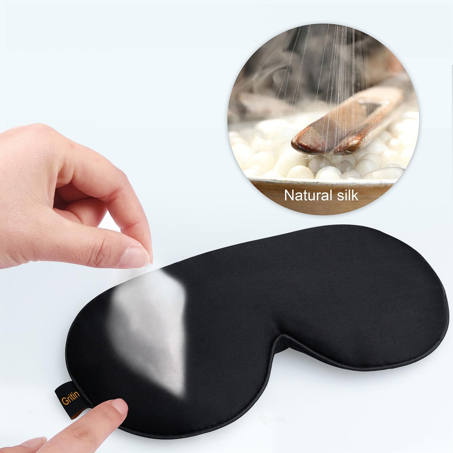 Gritin Silk Sleep Mask, Eye Mask, Light-Blackout Design Ultra Soft & Comfortable 100% Natural Silk Sleeping Mask Eye Blinder with Adjustable Strap and Ear Plug for Men, Women and Kids