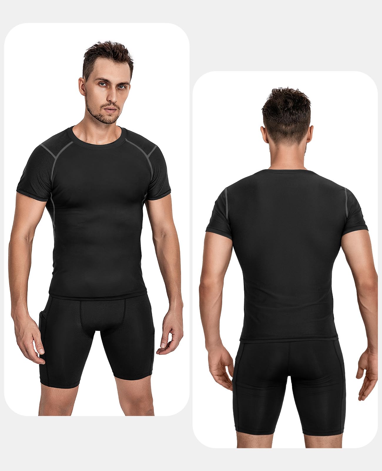 Niksa 3 Pack Compression Tops for Men Short Sleeve Mens Running Top Mesh Design Quick Dry Base Layer Top for Gym Sports Fitness Workout Cycling,Training, Black and Grey,XL