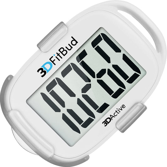 3DFitBud Simple Step Counter Walking 3D Pedometer with Clip & Lanyard - A420S - White