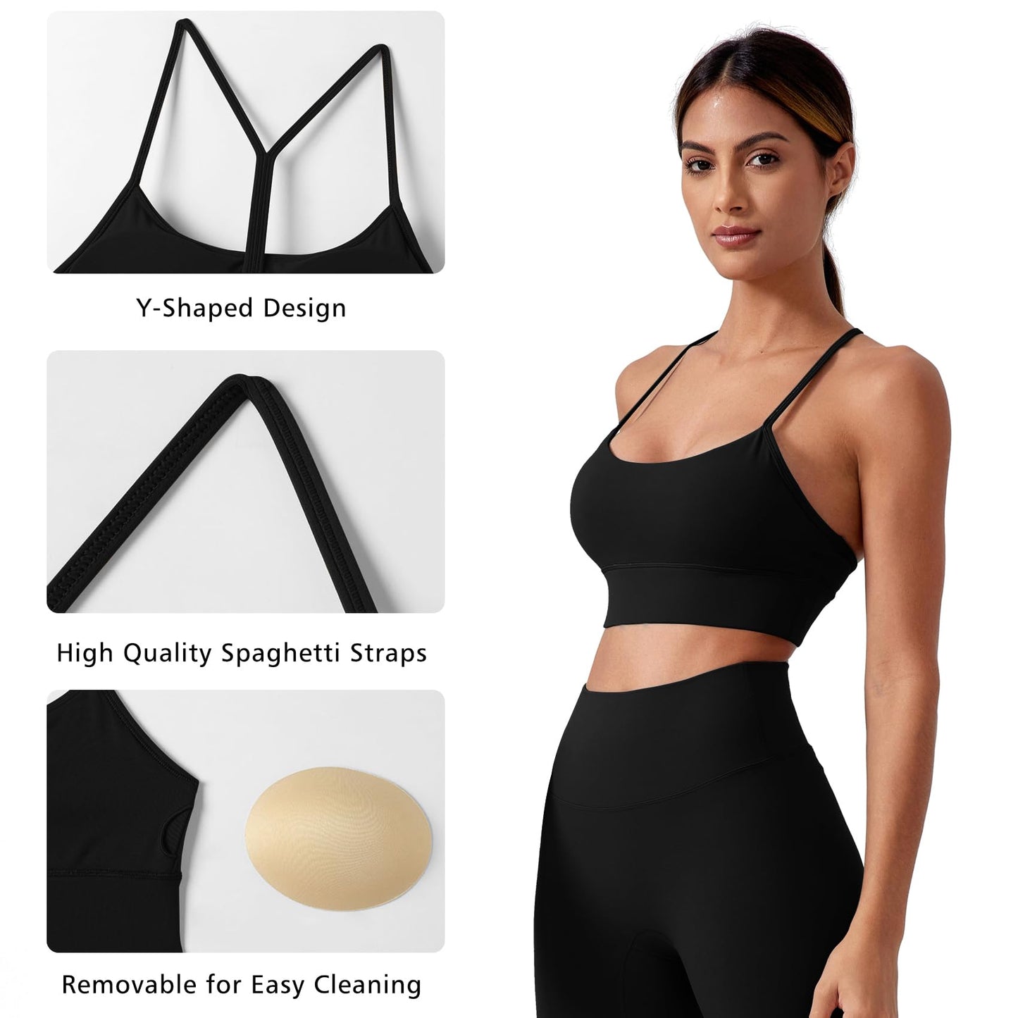 Memoryee Sports Bras Women High Impact Y-Back Non Wired Seamless Padded Halter Neck Comfort Ladies Bralettes Gym Top for Workout Yoga Running Dance Black S