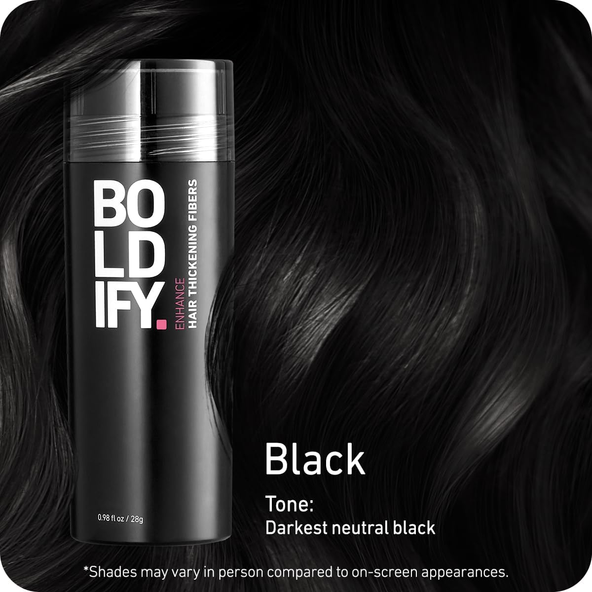 BOLDIFY Hair Fibres (28g) - Fill In Thinning and Fine Hair for an Instantly Fuller, Thicker Look - 14 Shades for Women and Men - Black