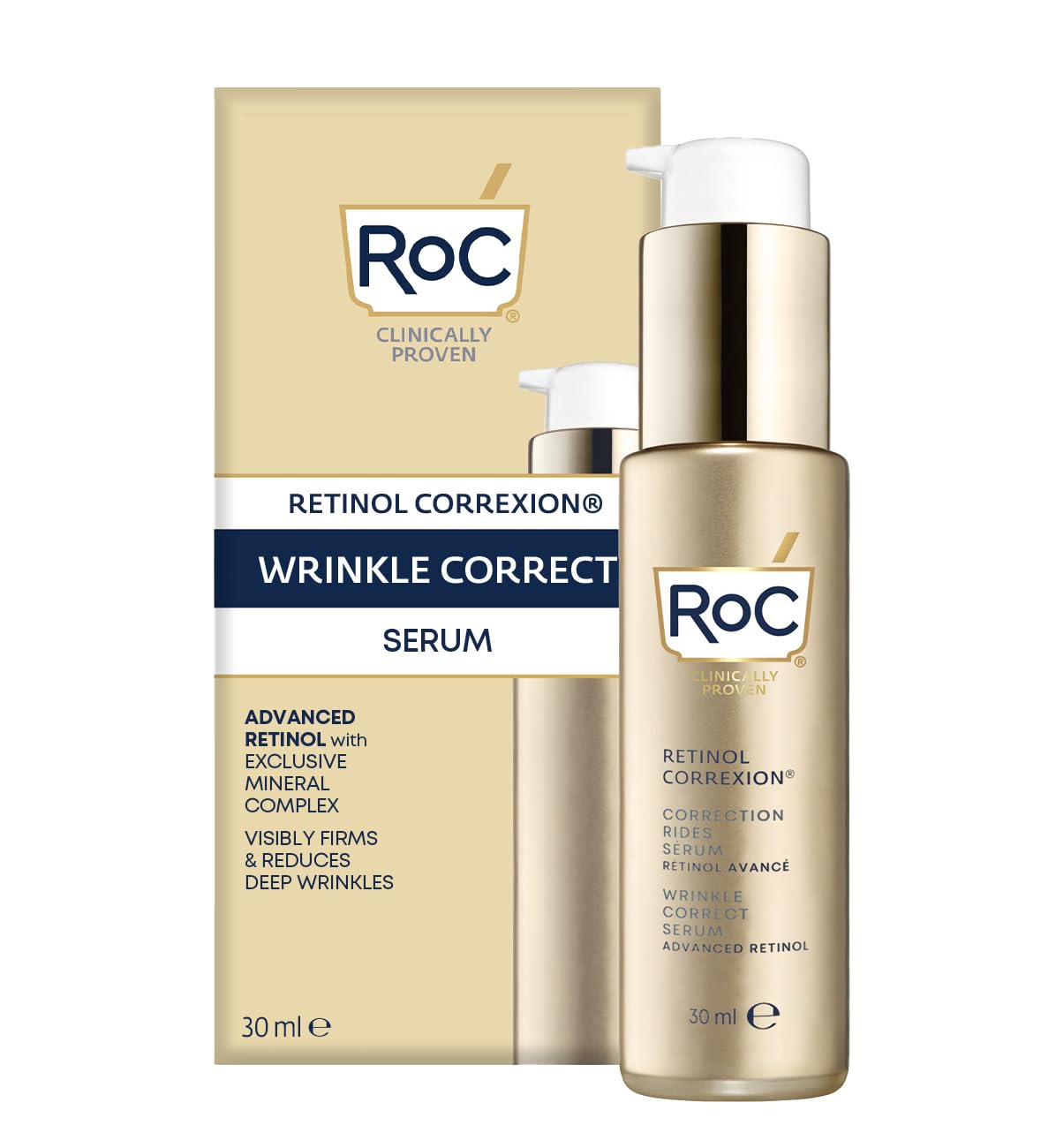 RoC - Retinol Correxion Wrinkle Correct Face Serum - Daily Anti-Wrinkle & Aging Treatment - Visible Wrinkle Reduction Formula - Pure RoC Retinol - with Ascorbic Acid - 30 ml