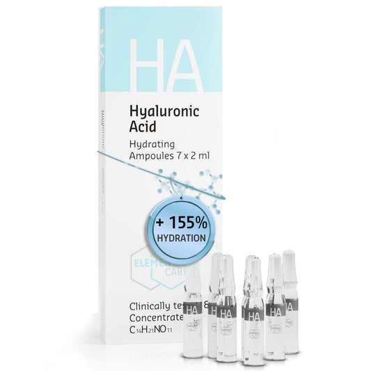 Hyaluronic Acid Serum for Face, 155% Skin Hydration in 1h - Anti wrinkle Face Care for a Natural Face Lift, Face Serum for Women & Men -7x2ml Ampoules - Clinically Tested Skincare by Elemental Care